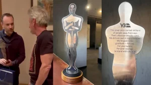 Шон Пен получи „Оскар“, изработен от останки на руски влак, в Киев