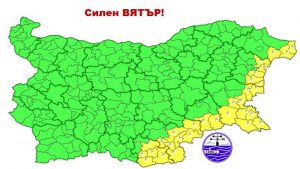 Жълт код за силен вятър в шест области на Източна и Южна България обяви НИМХ